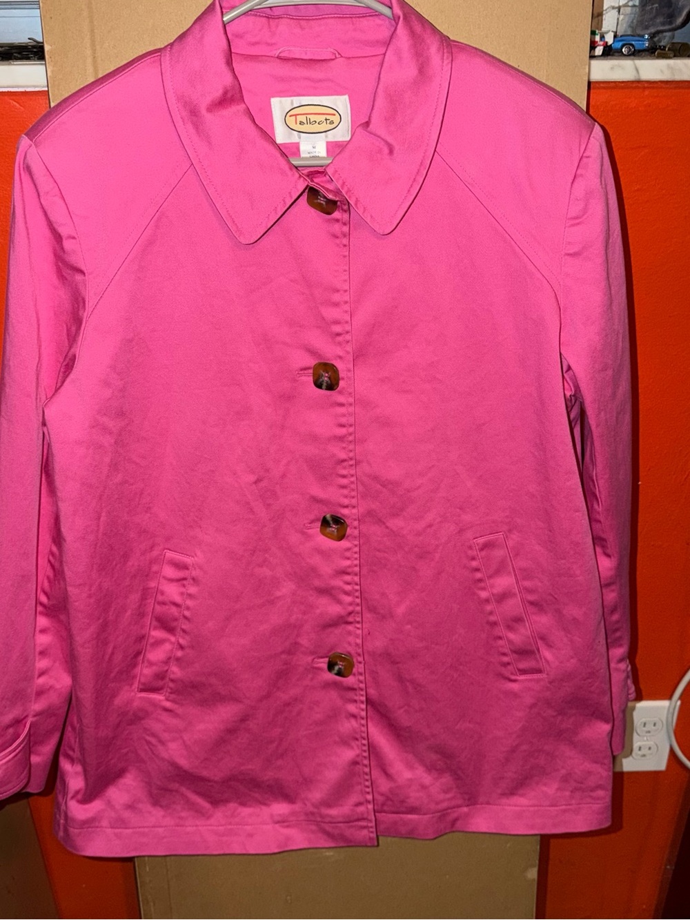 Talbots Bright Pink Button-Front Trench Coat